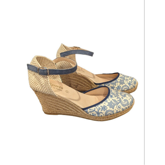 Viscata Barcelona Shoes - Viguera Sandals Womens 41 US 9.5 Espadrilles Wedges Navy White Boho Spain